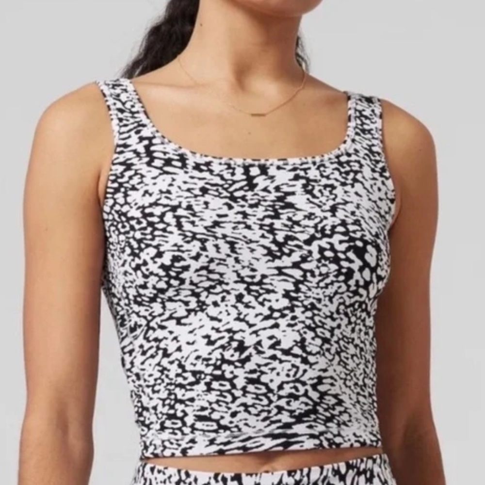 Athleta Shanti Square Neck Crop Tank Size Small Black White V29
